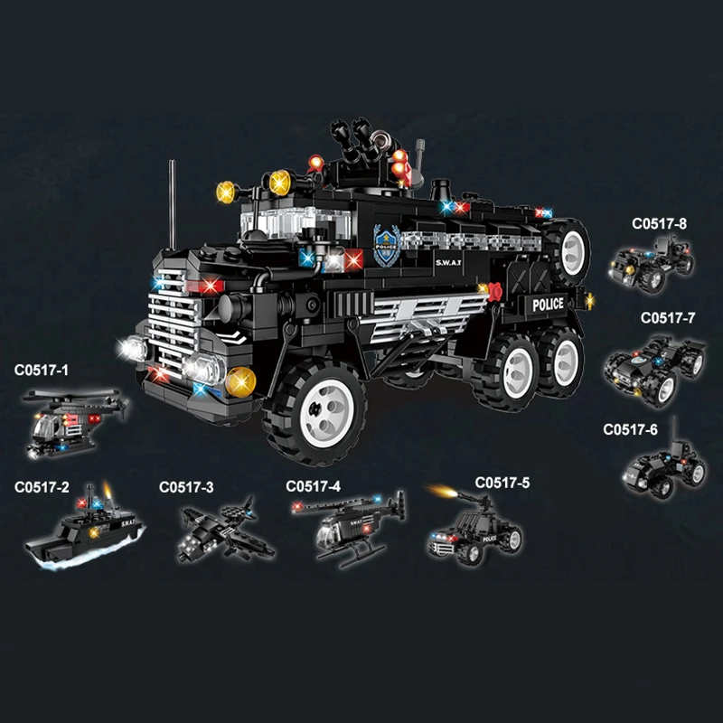 8 в 1 SWAT City Police Series строительные блоки Автомобильная игрушка ehicle вертолет кирпичи