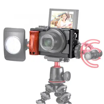 

UURig C-G7XMarkIII Aluminium Alloy Camera Volg Expansion Cage with Wooden Handlegrip Cold Shoe Mount for Canon G7XMarkIII Camera