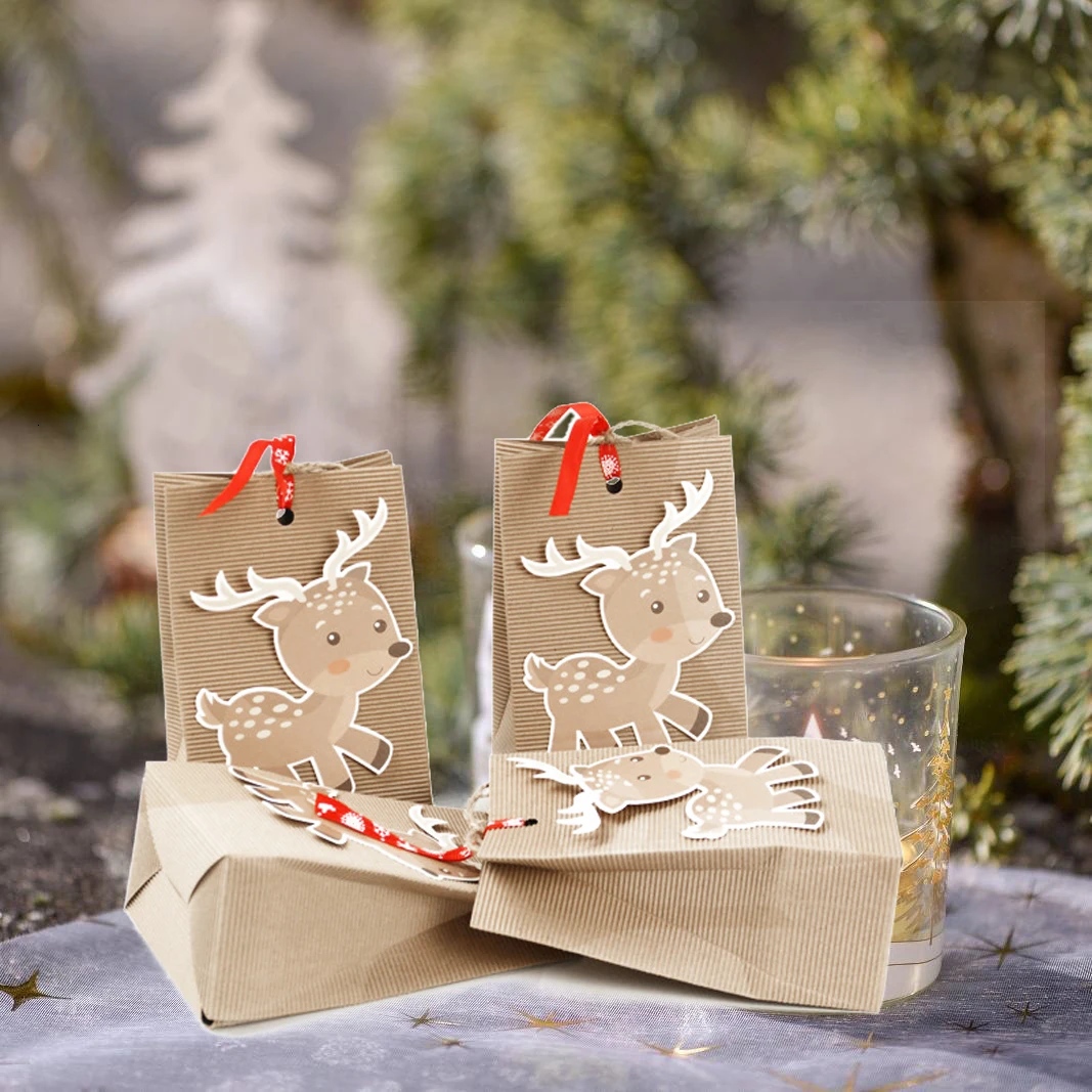 3PCS/Set Deer Snowflakes Candy Gift Bags Merry Christmas Guests Packaging Boxes Christmas Party Gift Packaging Wedding Party Bag