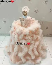 Pink Elegant Sequins Ball Gown Flower Girl Dresses For Wedding Tiered Ruffles Backless First Communion Dresses For Girls