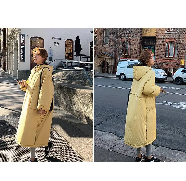 Students Thick Warm Solid Color Cotton Coat Women's Mid-length 19 Winter New Style Korean-style Loose Casual Hooded Pullover Cot