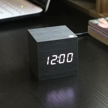 

Bamboo&Wooden square wood alarm clock creative Mini LED wood lovely Digital voice clocks child bedside table clock despertador