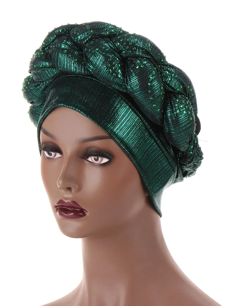BUSHRA African Turban Cap Braided Aso Oke Gele Head Wrap Already Made Auto Headtie Nigerian Female Ready To Wear Hair Bonnet