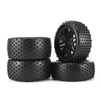 

4pcs Universal 1/10 Scale Off Road Buggy Tires V Hole Wheel Rims Set Front and Rear 12mm Hex Hubs with Foam Inserts