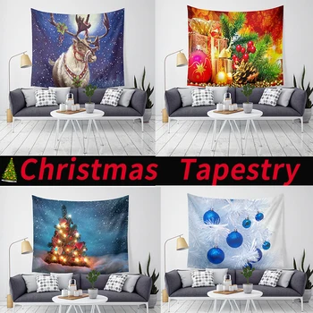 

Christmas Tree Elk Hunging Background Wall Tapestry Cloth Santa Claus Home Decor Happy New Year Living Room Bedroom Home Decor