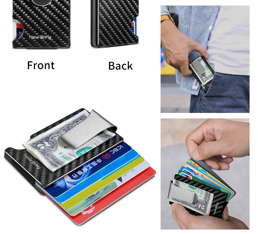 NewBring минималистичный кошелек из углеродного волокна RFID блокирующий держатель для карт чехол для кредитных карт для мужчин и женщин мужской женский кошелек для денег