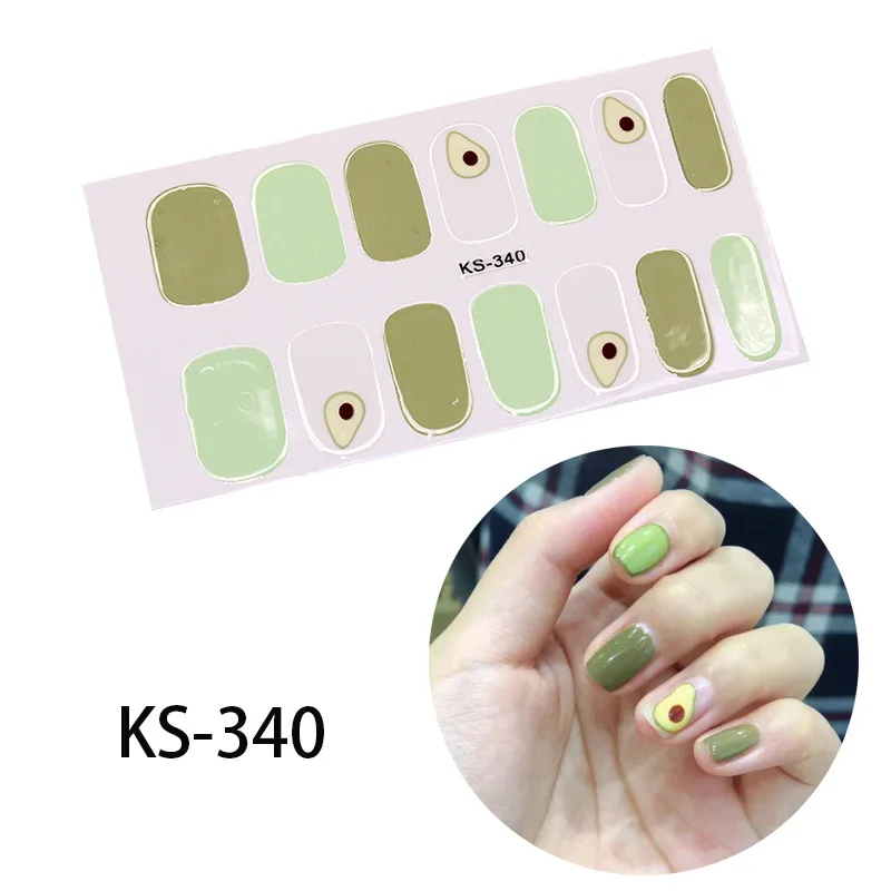 1 шт, Серия KS, стиль, самоклеющиеся наклейки для ногтей, радужные авокадо, с рисунком, французские кончики для ногтей, 3D Маникюр, полное покрытие, наклейки, сделай сам - Цвет: KS340