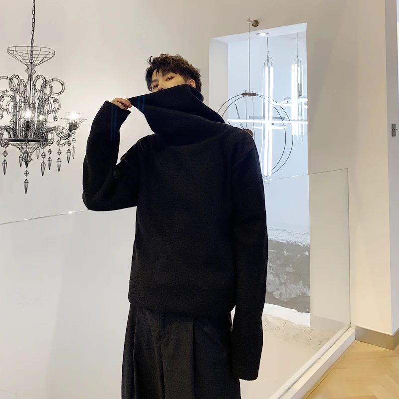 Мужская толстовка с высоким воротником Свободный Повседневный толстый флисовый