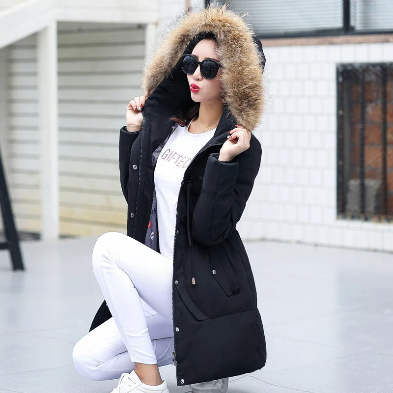 

2019 Winter New Style WOMEN'S Dress Korean-style Fashion Waist Hugging down Jacket Cotton-padded Clothes Mid-length Slim Fit Cot