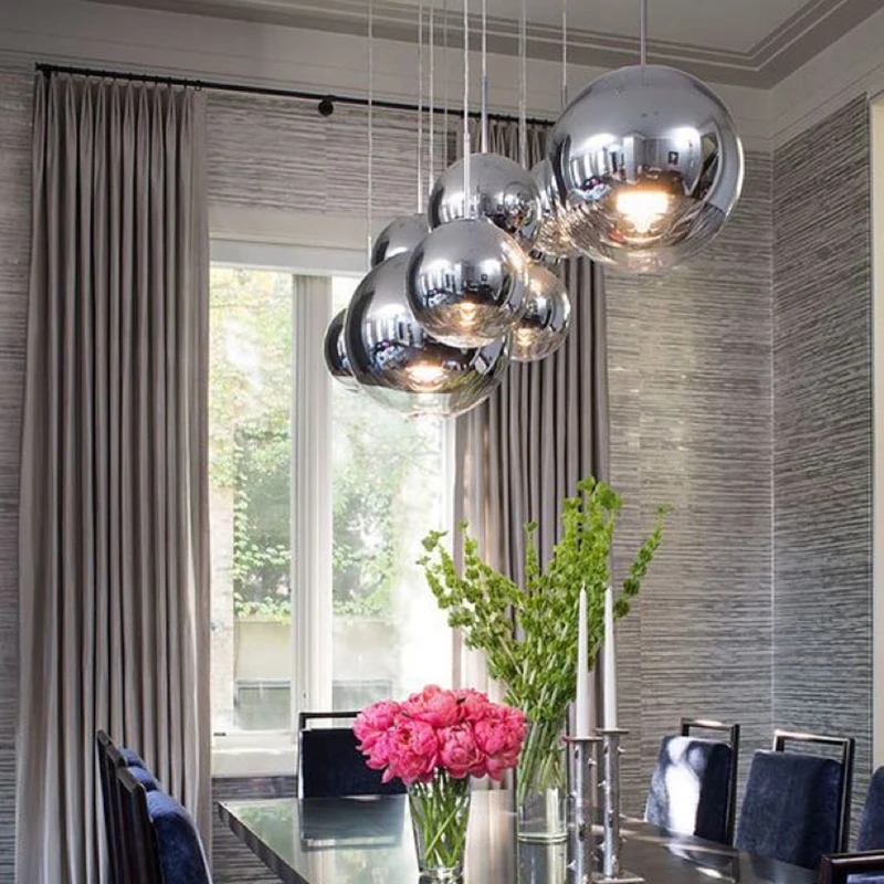 Скандинавские стеклянные зеркальные люстра в виде шаров золотые серебряные стеклянные круглые лампы кухня гостиная спальня блеск стеклянные люстры