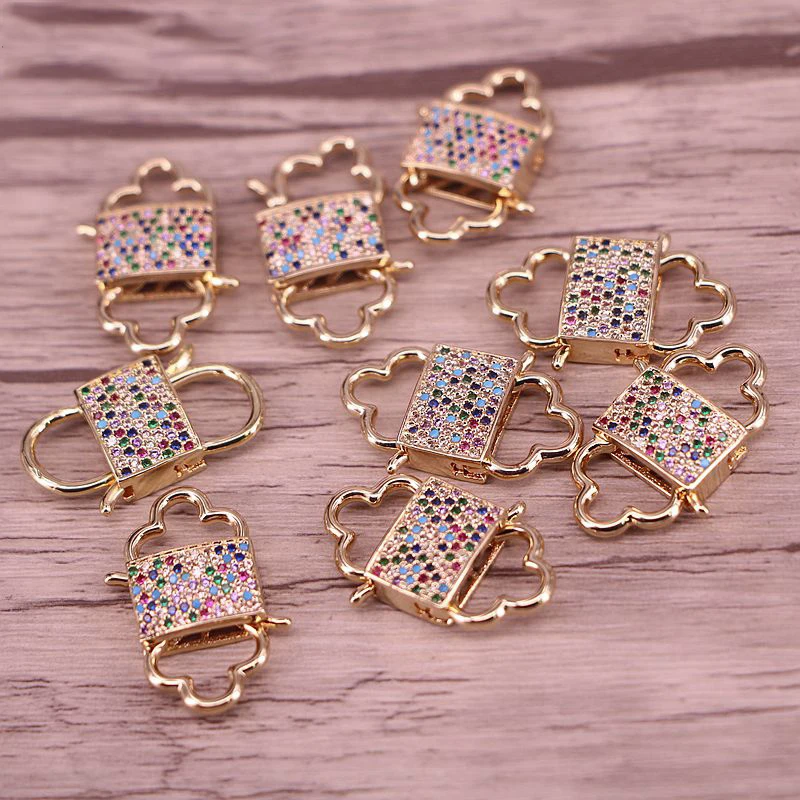 

2PCS, Gold Color DIY Jewelry Clasps For Jewelry Making End Connectors Charm Rainbow CZ Clasps Lock Carabiner Jewelry Components