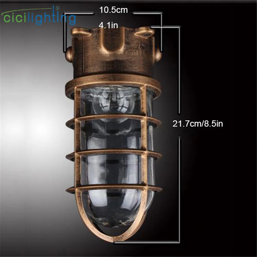 Vintage Waterproof E27 Ceiling Lamp with Clear Glass Jar Shade for Bathroom Kitchen Outdoor Caged Ceiling Mount Bulkhead Lights 2