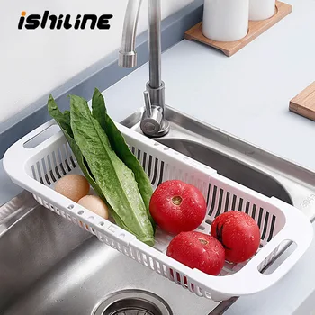 

Retractable Sink Drain Basket Rectangular Plastic Household Kitchen Sink Drain Rack Horizontal Bidirectional Use Storage Basket