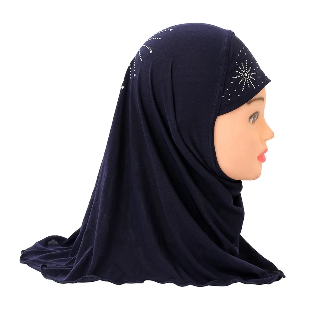 Muslim Kids Girls Islamic Arab School Rhinestone Childern Headwear Hijab Scarf 