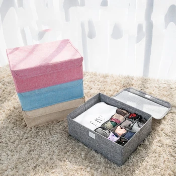 

Washable Bra Underwear Storage Box With Cover linen Folding Cases Necktie Socks Underwear Clothing Bra Box Organizer