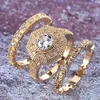 Huitan Trendy Luxury 3 PC Bridal Ring Sets Noble Royal Golden Color With Cubic Zircon Stone Factory Wholesale Women Midi Ring ► Photo 2/6