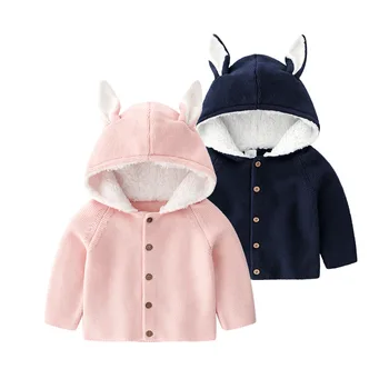 

Winter Children'S Sweaters For Men And Women, Baby Warm Jackets Baby Clothes Knitted Jackets Hats Ears 1-3 Year Old Cotton Thick