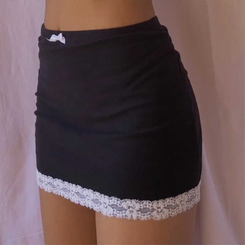 

Women Casual Sweet Bow Lace Trim Lace Hem Skirt Slim Lace-up Mini Dress Y2K High Waist Short Sexy Mini Skirt 90s Vintage Bottoms