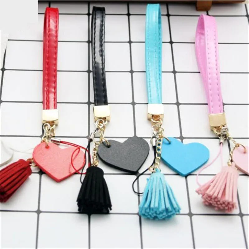 Leather Heart Tassel Weaving Lanyard Neck Strap for keys ID Card Mobile Phone Straps USB Badge Holder DIY Hang Rope 20cm