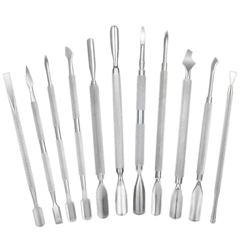 

1pc Pro Cuticle Nail Pusher Tweezers Double Head Stainless Steel Spoon Shape Remover Manicure Pedicure Nail Cleaning Tools