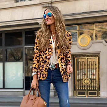 

Office Lady Leopard Print Windbreaker Suit 2020 Spring and Autumn Decoration Fashion One Buckle Female Jacket