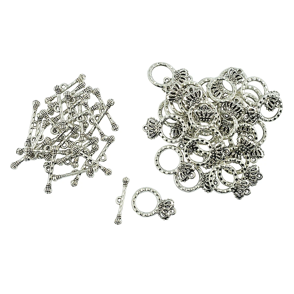 30 Sets Crown Clasp Connector Beads Crown Bar Shaped OT Toggle Clasps For Bracelets DIY Handmade Craft
