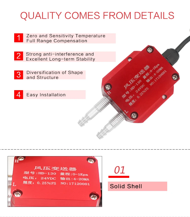 JIXUN QDF70B воздуха дифференциальный Давление датчик 0-10Ka 4-20mA 0-5V дифференциальные Давление передатчик