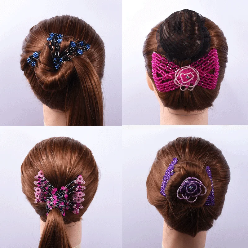 Fashionable Lady Wood Double Hair Comb Clip Stretch Easy Beaded Hair Jewelry
