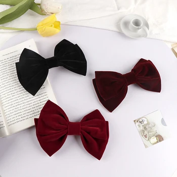 

1 Pcs Korean Velvet Bow With Clip Women Girls Elegant Bow Tie Hairpins VintageBow Hair Clip Prom Hair Accessories