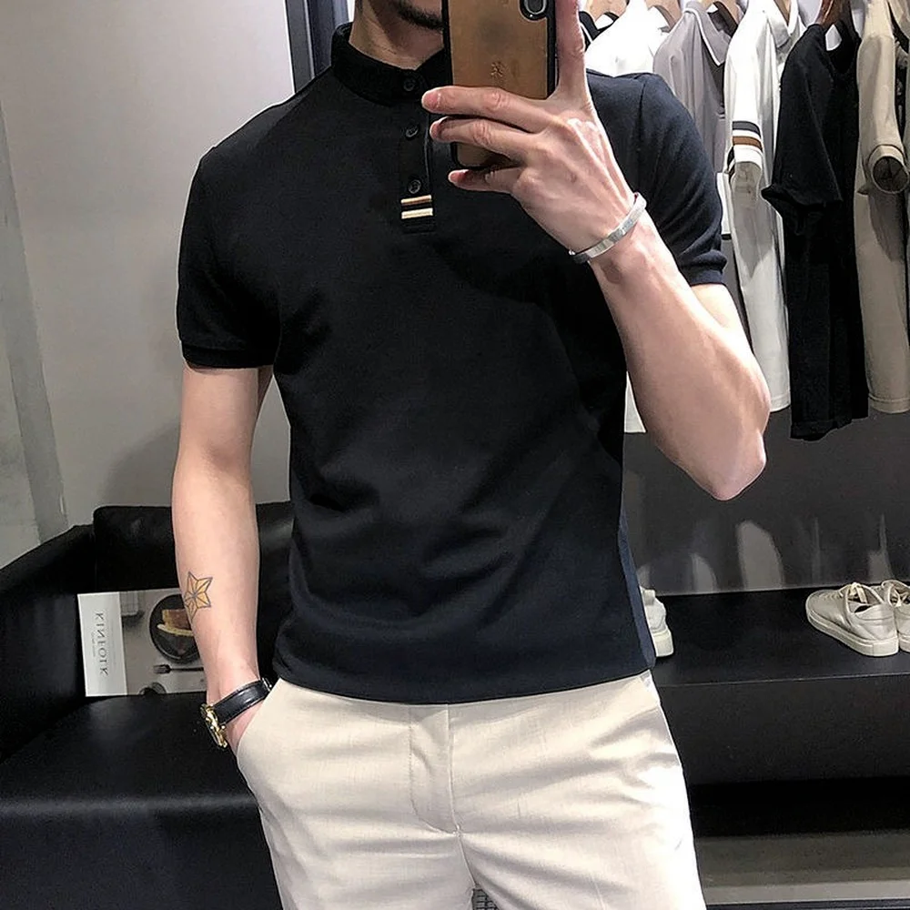 

Men's Shirt 2021 New Summer Cotton Men's Polo Shirt Lapel Color Striped Short-sleeved Tshirt Korean Version of Slim Casual Shirt