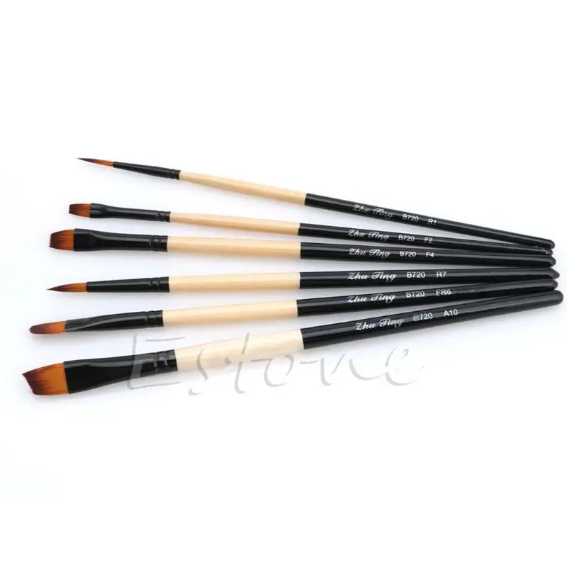 

6 Pcs/Set Flat Nylon Hair Paint Brush Gouache Acrylic Oil Painting Art Craft LX9A