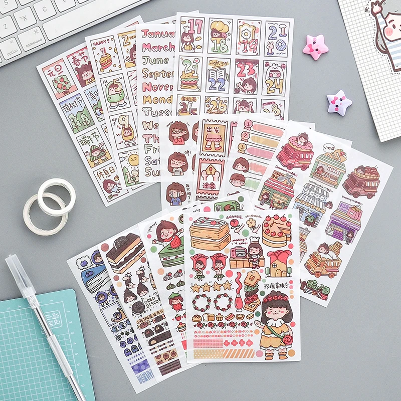 4 листа/набор Мультяшные наклейки для дневника|Канцелярские наклейки| |