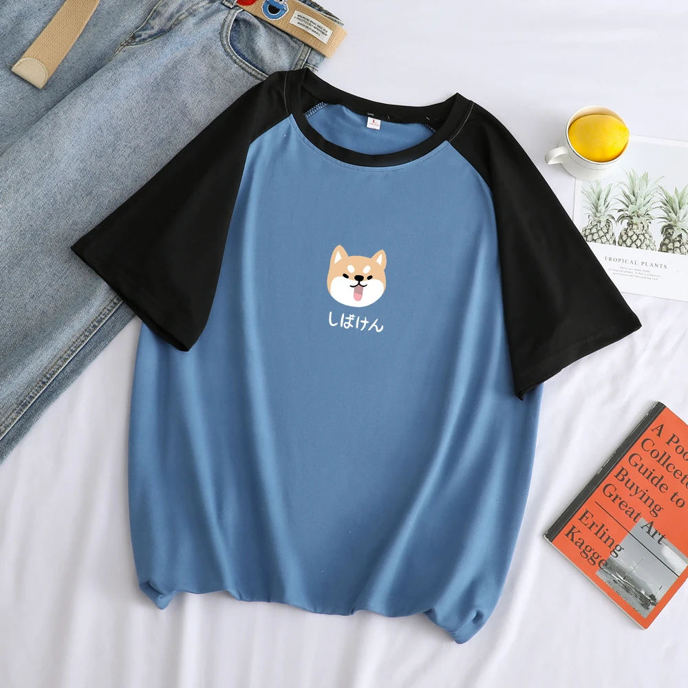 Summer New Arrival Hit Color T Shirt Short Sleeve Kawaii Cute Cartoon Shiba Print Tshirt Men Streetwear Harajuku Tee Homme | Мужская