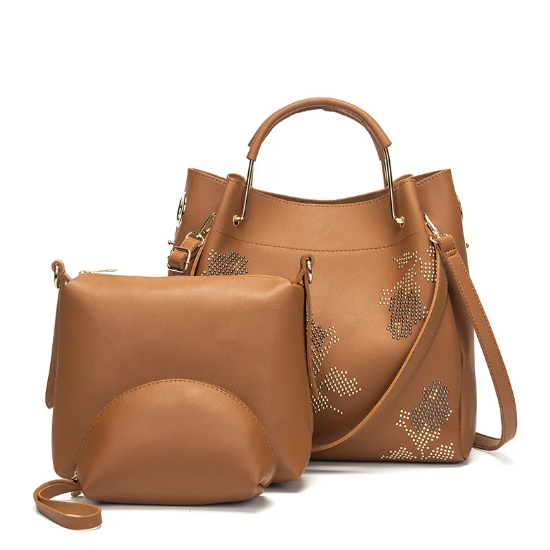 

Bag female 2019 new women's shoulder portable diagonal bag rivet rose three-piece mother bag large capacity bag sh110043