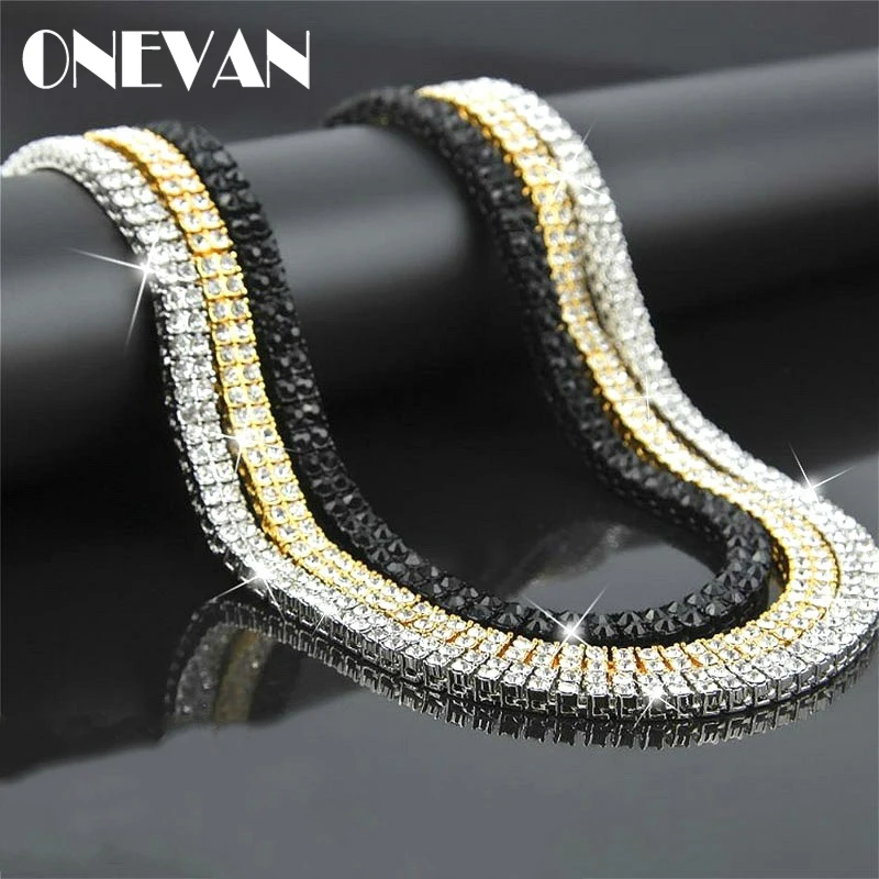 

Men's Necklace Alloy Crystal Double Row Cubic Zirconia Chain Gold Black Silver Rough Hip Hop Jewelry Rock Gift Glitter Necklaces