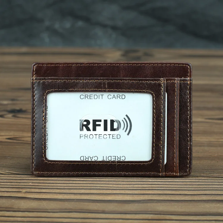 Натуральная кожа держатель для карт для мужчин винтаж Rfid Блокировка короткий Тонкий минималистичный передний карман кошелек портмоне чехол для кредитных карт