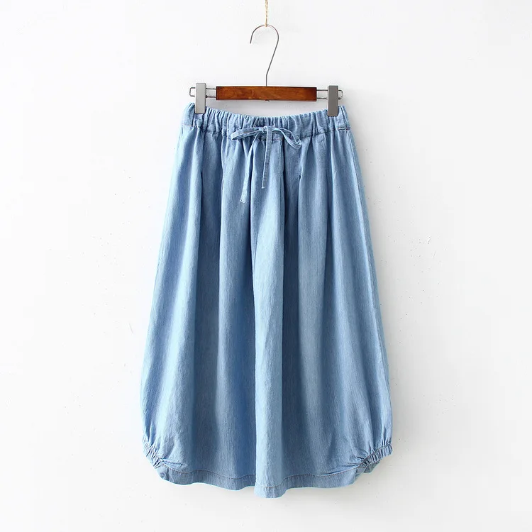 

Spring Clothing New Style Retro Loose-Fit Mid-length Versatile Elastic Waist A- line Version Denim Skirt Women's Summer S26741