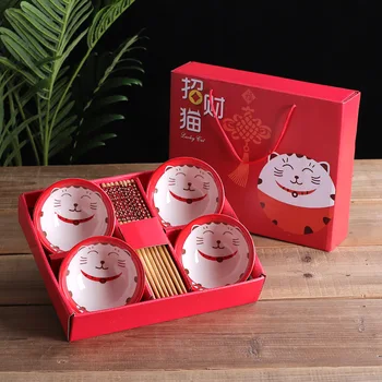 

Creative Ceramic Tableware Gifts Souvenir Cartoon Gift Tableware Set Lucky Cat Tableware Set Traditional Chinese Dinnerware Set