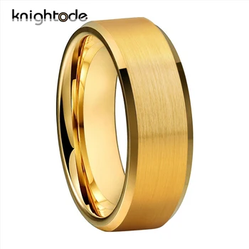

6mm 8mm Gold Tungsten Carbide Wedding Rings For Men Women Engagement Rings Brushed Finish Beveled Edges Comfort Fit