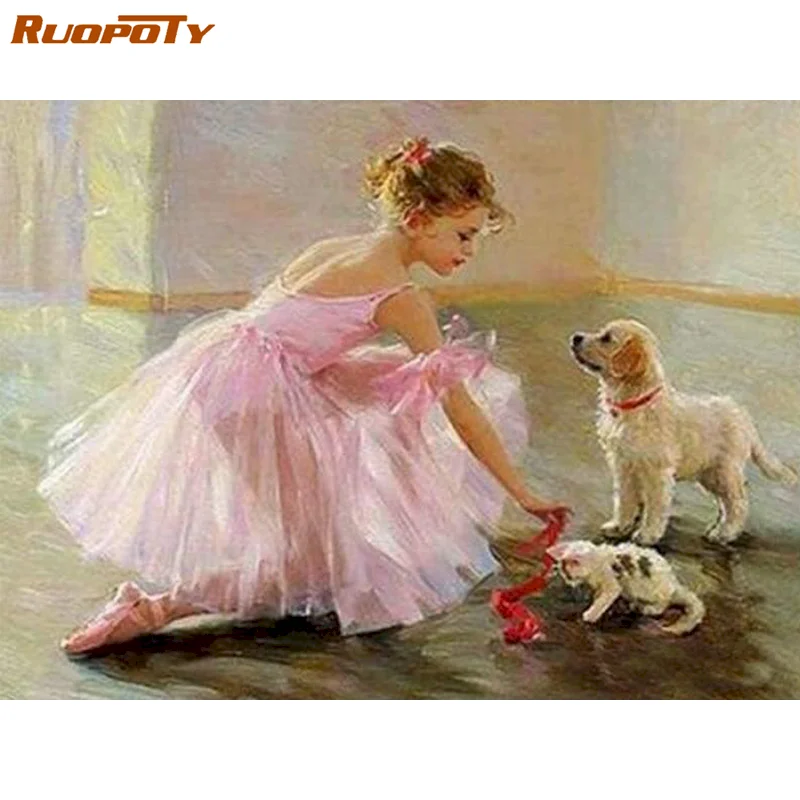 RUOPOTY DIY алмазная живопись девушка и Собака Вышивка крестом Алмазная вышивка