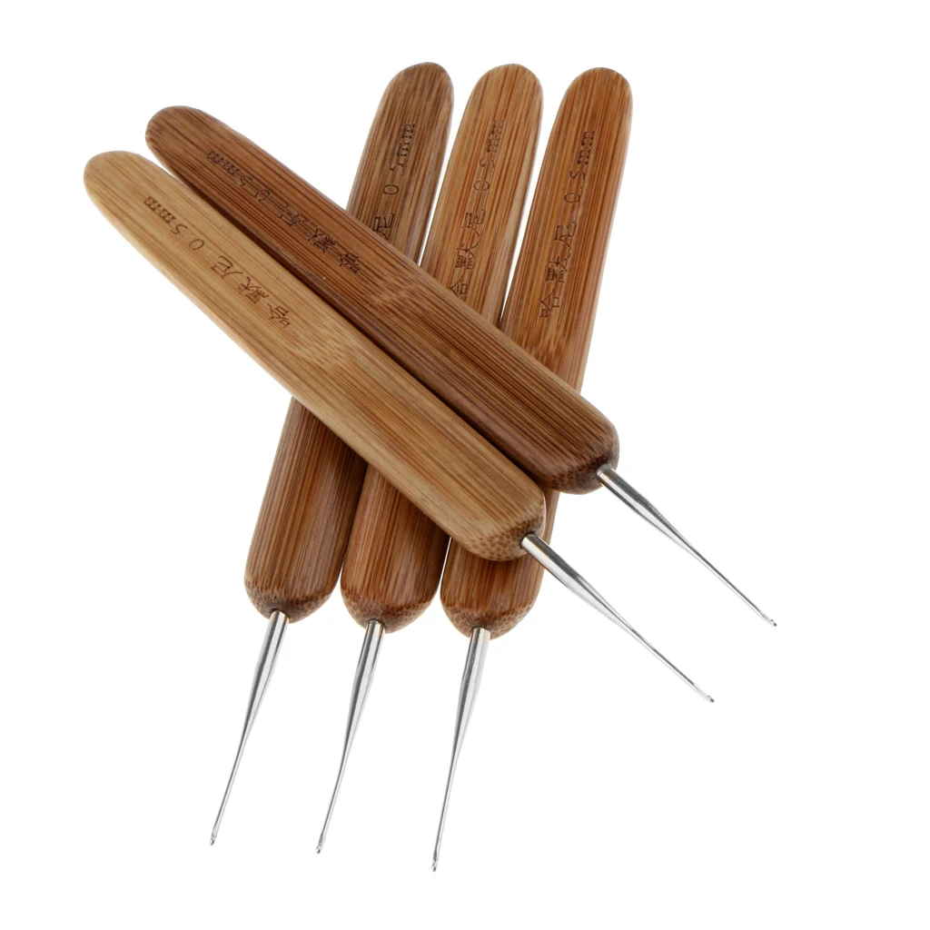 7pcs/Set Crochet Hooks 0.5mm with Wooden Handle Crochet Needles for Hair Dread lock Needle Tool for Hair Braid Craft