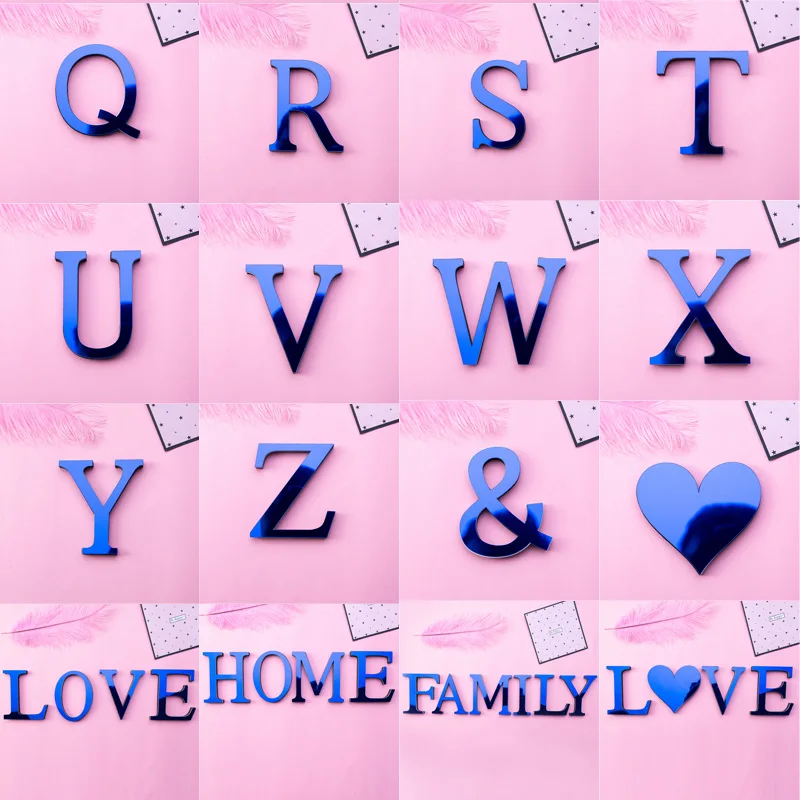 Acrylic Blue Letters 3D Mirror Wall Sticker Home Decoration Holiday Celebration Living Room Bedroom DIY Self-adhesive Art Mural Wall Sticker Mirror Wall Sticker Acrylic Wall Sticker