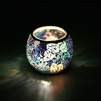 

Halloween Candle Holder Mosaic Glass Candlestick Romantic Candlelight Dinner Wedding Party Candle Lamp Holiday Decorations