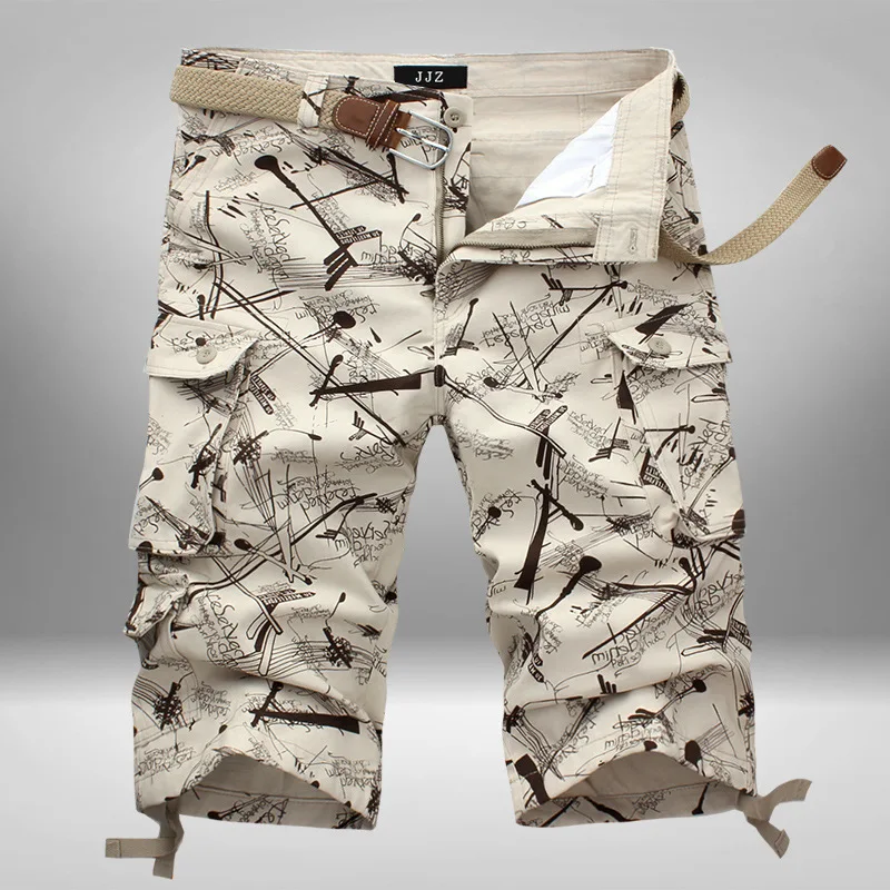 

SHiONFA Summer Male's Loose Cargo Shorts Calf Length Casual Sports Beach Pants Camouflage Shorts Mid Waist Comfy Cotton Bottom