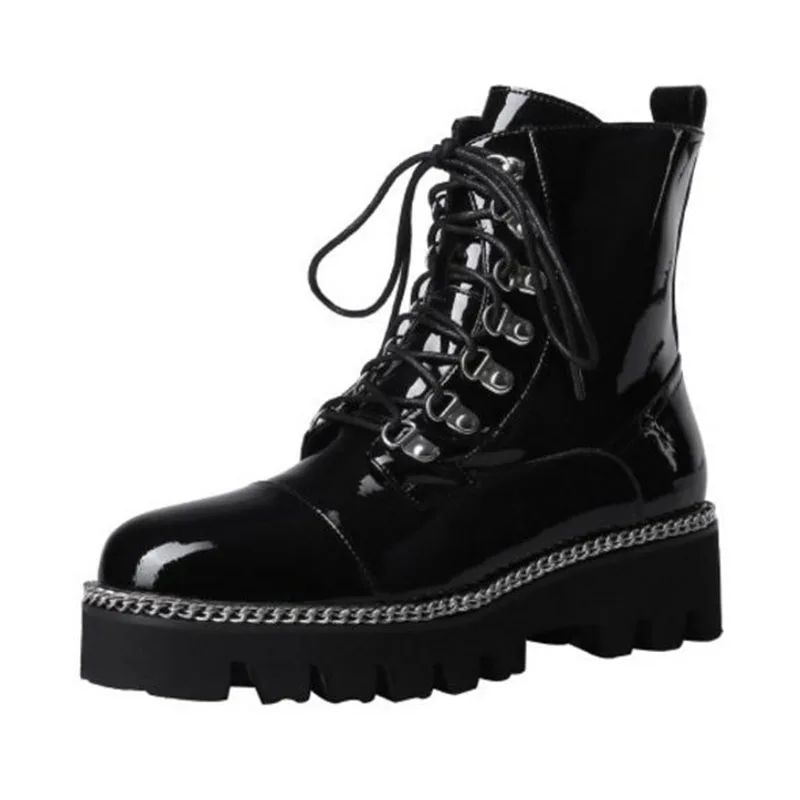 

Mudibear Ladies Genuine Leather Ankle Boots Cross Strap Platform Thick Sole Winter Warm Short Boots Daily Punk Shoes Size 33-40