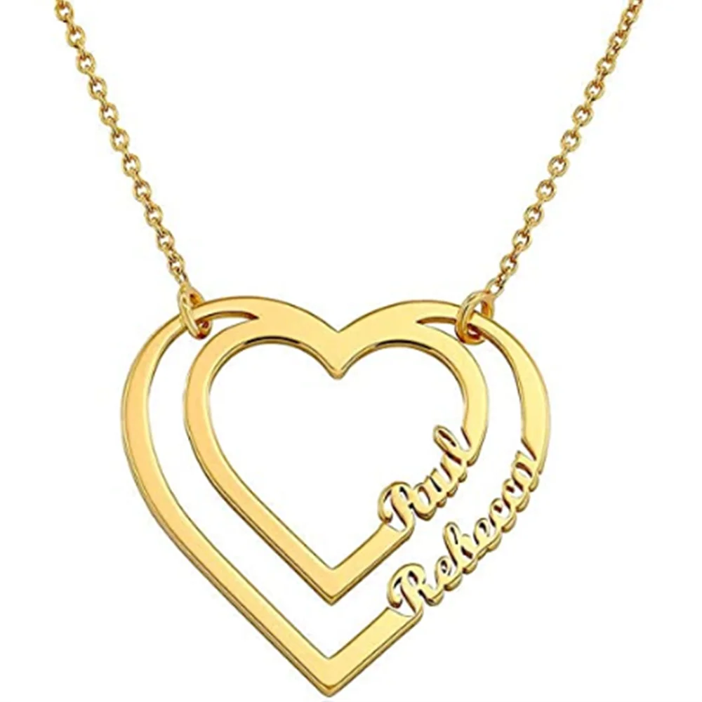 Fils Personalized Name Necklace Gold Plated Heart Pendant Stainless Steel Customized Couples Name Choker for Women Jewelry Gift le pere la mere le fils