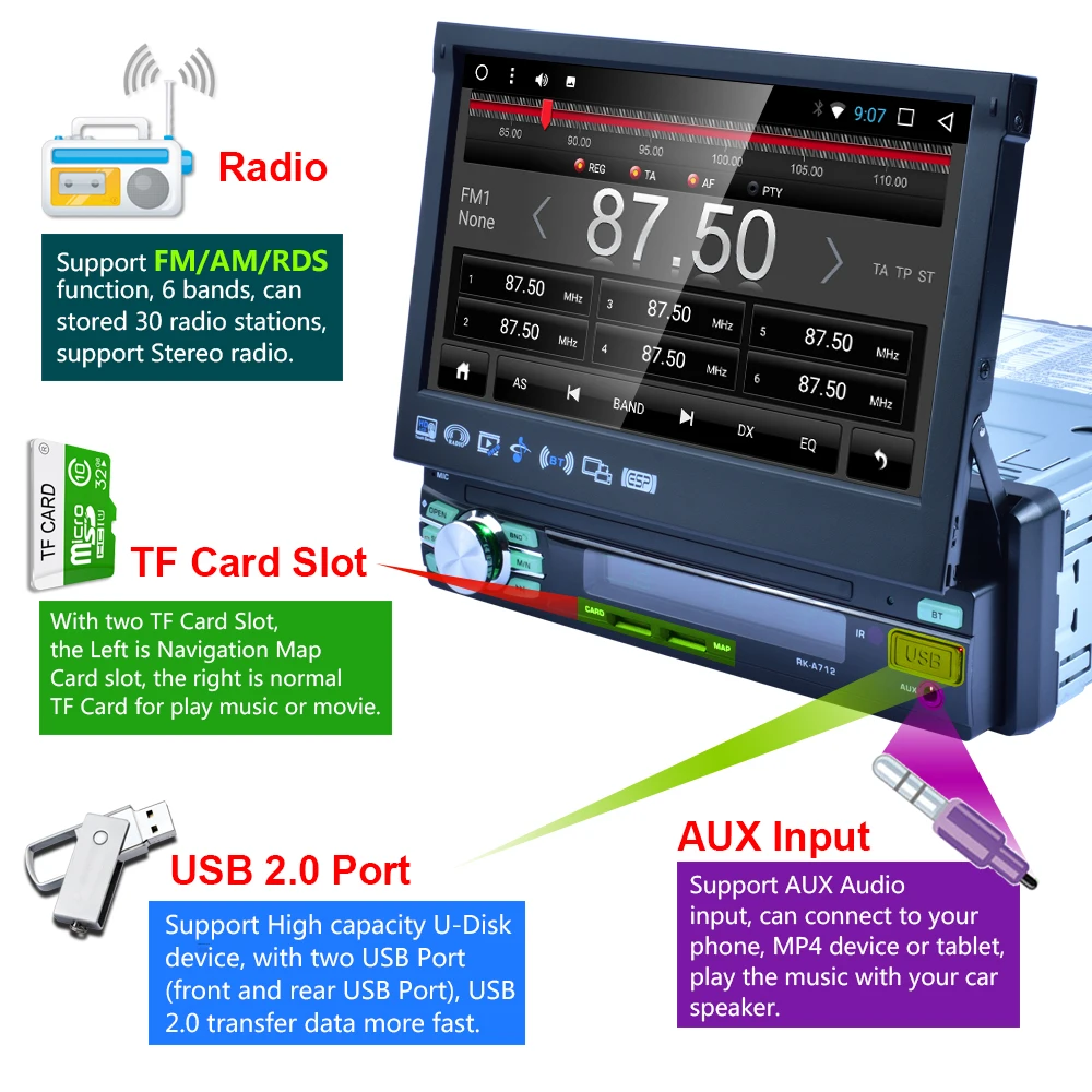 Camecho 1 Din gps Авторадио Android 7 ''автомобильный Радио MP5 мультимедийный плеер Bluetooth аудио стерео USB wifi Blutooth FM Авто Стерео