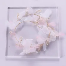 Bride Accessories Hair Band Pink Fabric Flower Bride Forehead Ornament Headband Bride Modeling Accessories Studio Accessories