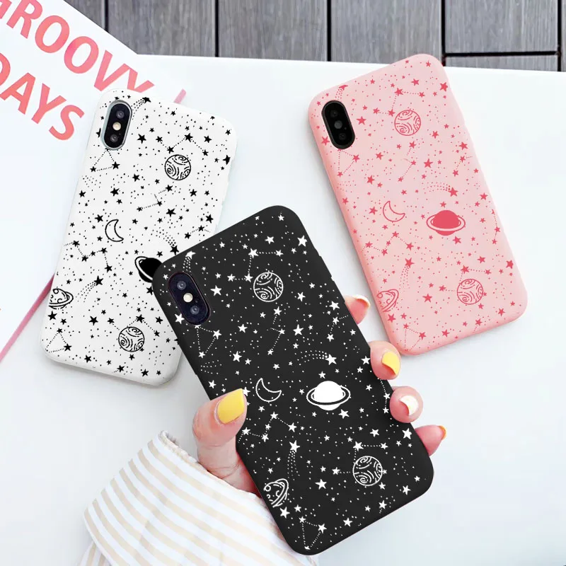 Simple Space Planet Stars Moon Spaceship Phone Case For iPhone 11 12 Pro Max XR X XS Max 6s 7 8 Plus SE2020 mini Soft Matte Case