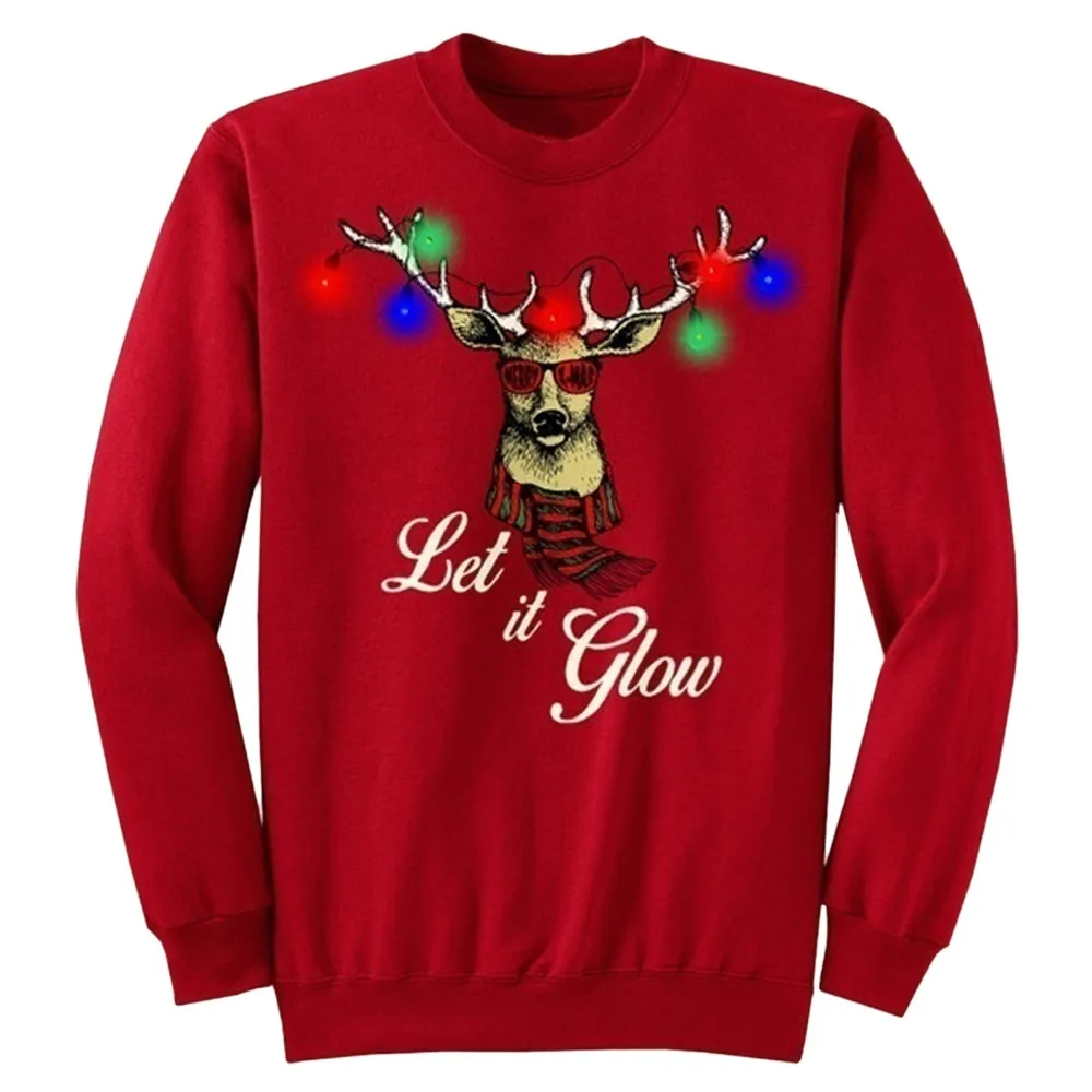 JAYCOSIN Fashion Women Simple Casual Loose Solid Christmas Print Sweatshirt Long Sleeve Comfortable Soft Letter Chic Blouse